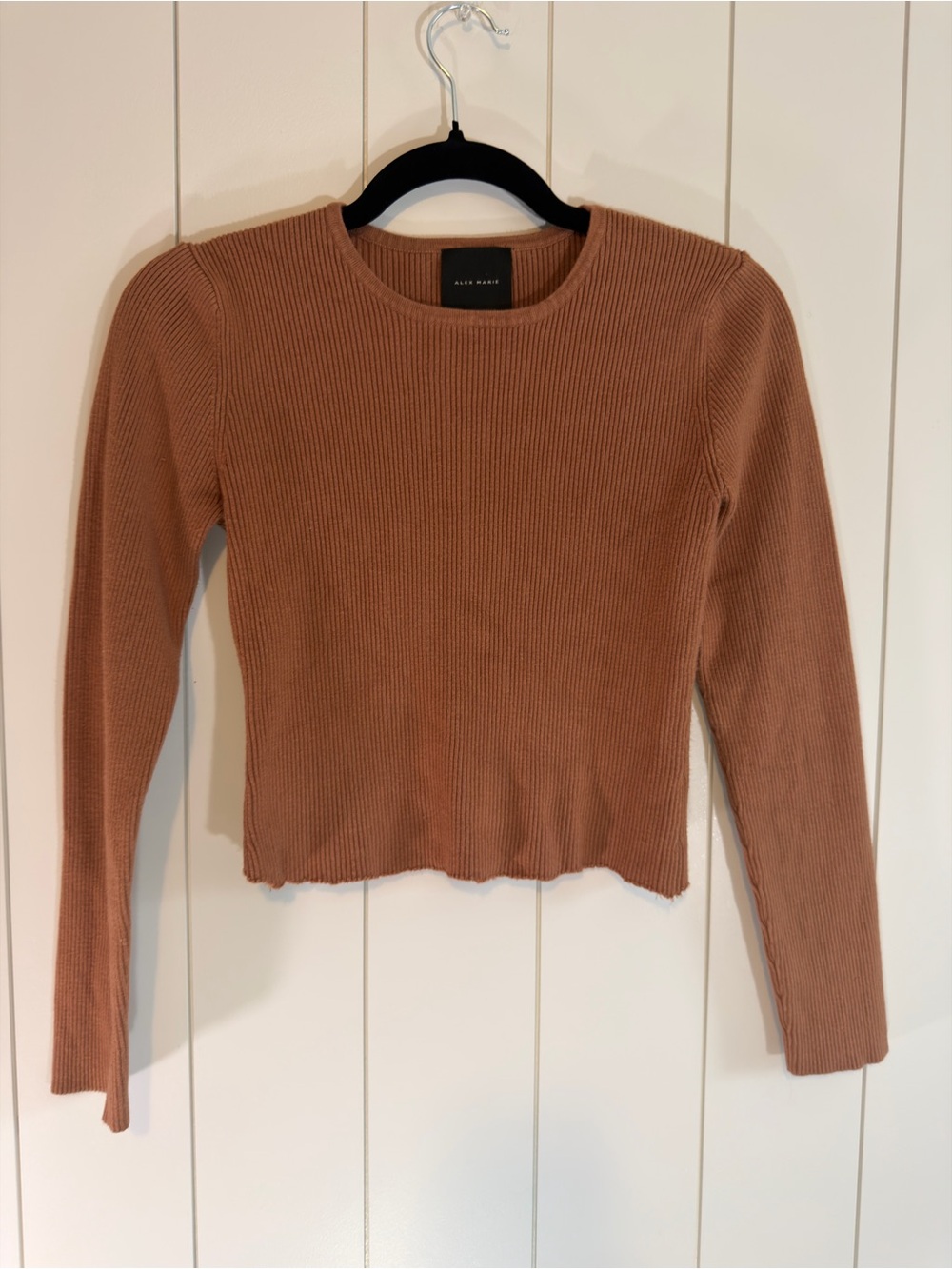 Alex Marie Ribbed Long-Sleeve Crop Top in Rust